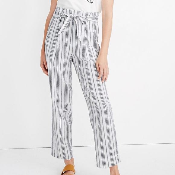 Madewell Linen-Cotton Paperbag Pants in Dark Baltic Stripe - Picture 1 of 9